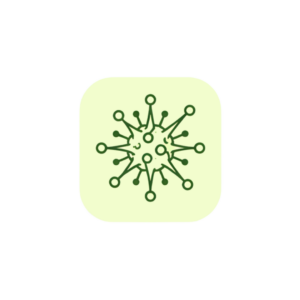 Minimalist line art icon featuring a centralized, blossoming cellular structure anchored within a defensive meridian in sage green (#589150) on a soft yellow background badge (#F2FDCD).