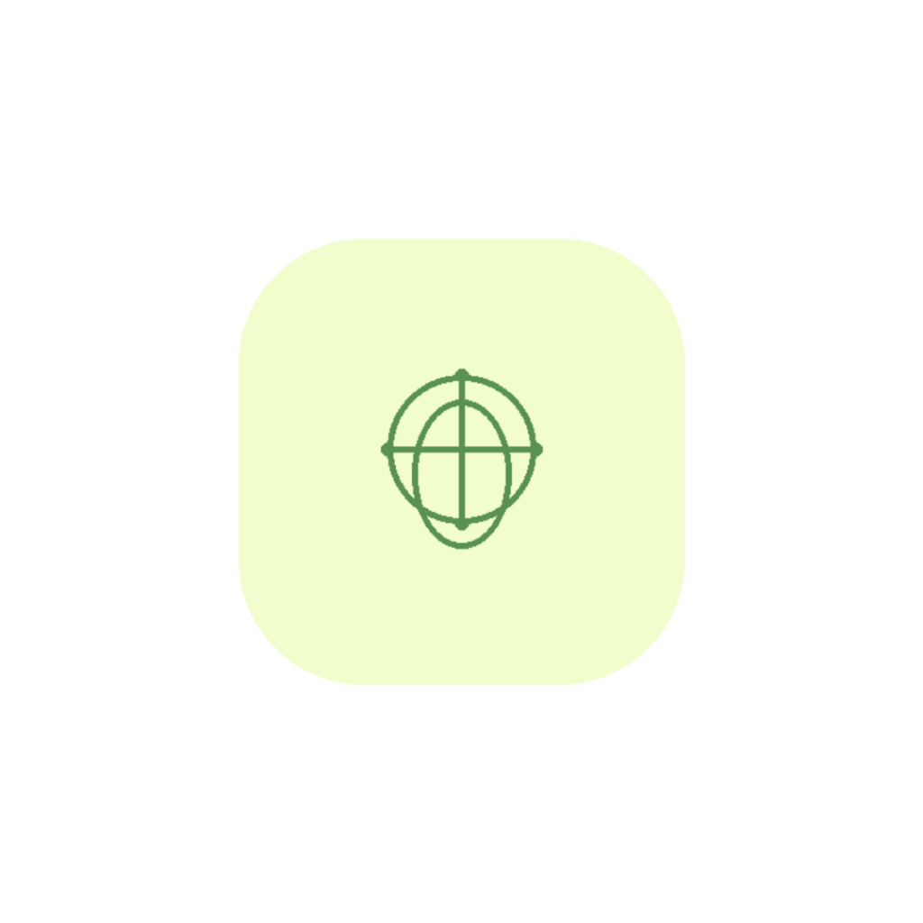 Minimalist line art icon featuring a centralized, balanced neural mapping node anchored within a grounding meridian in sage green (#589150) on a soft yellow background badge (#F2FDCD).