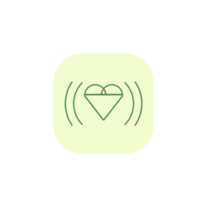 Minimalist line art icon of a hypertensive cardiovascular heart system with surrounding pressure waves in sage green (#589150) and a light yellow badge background (#F2FDCD).