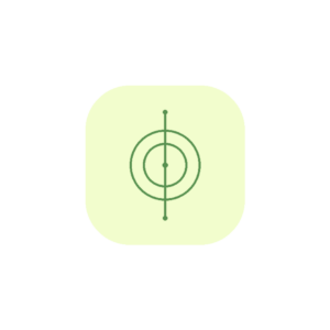 Minimalist line art icon featuring a central vertical conduction axis insulated by dual concentric protective rings and cellular signaling nodes in sage green (#589150) on a soft yellow background badge (#F2FDCD).