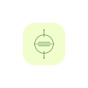 Minimalist line art icon of horizontal calming wave paths centered within a protective circular alignment axis in sage green (#589150) on a soft yellow badge background (#F2FDCD).